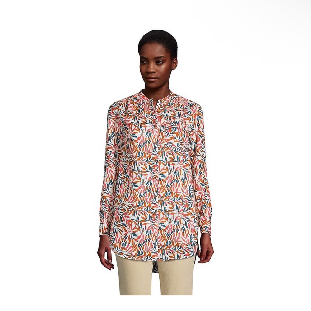 Lands' End Linen Button Down Shirt with Vibrant Pattern